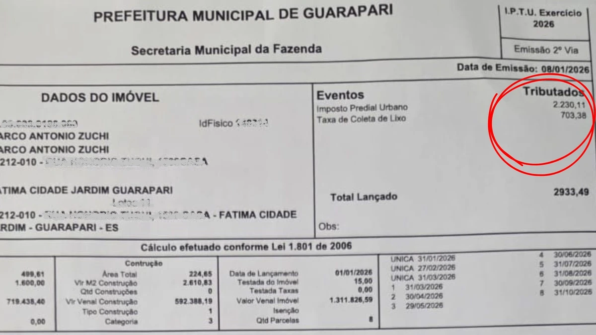 IPTU de Guarapari teve aumento de mais de 600%