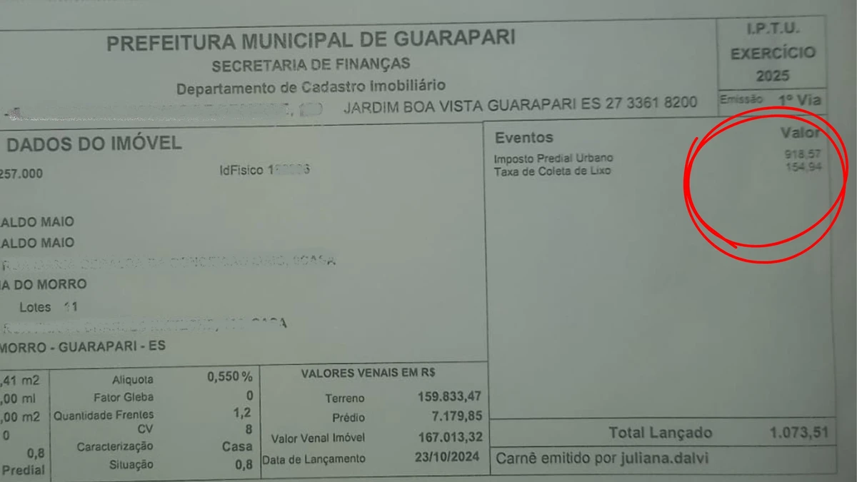 Moradores denunciam aumento supostamente abusivo no IPTU em Guarapari