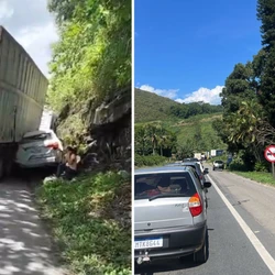 Batida envolveu três veículos, mas ninguém ficou ferido; Sentido norte da via, em direção a Vitória, ficou interditado e foi liberado por volta das 15h