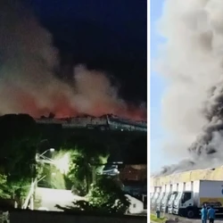 Com focos ativos há mais de 24 horas, corporação mobiliza 70 militares para combate direto em galpão logístico desde o início das ações ainda na manhã de sábado (8)