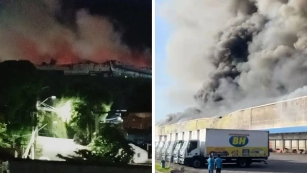 Com focos ativos há mais de 24 horas, corporação mobiliza 70 militares para combate direto em galpão logístico desde o início das ações ainda na manhã de sábado (8)
