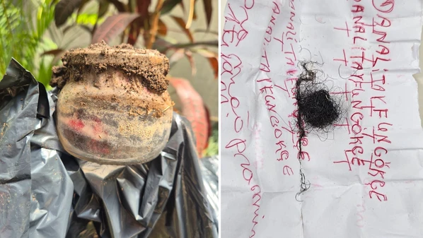 Material foi recolhido e levado à Polícia Legislativa; nas imagens compartilhadas pela equipe do senador havia fios de cabelo, papel com escritos em vermelho e um pote de vidro