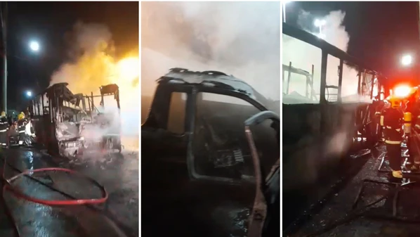 Automóvel bateu no coletivo que estava estacionado, na noite de domingo (8), no Centro da cidade