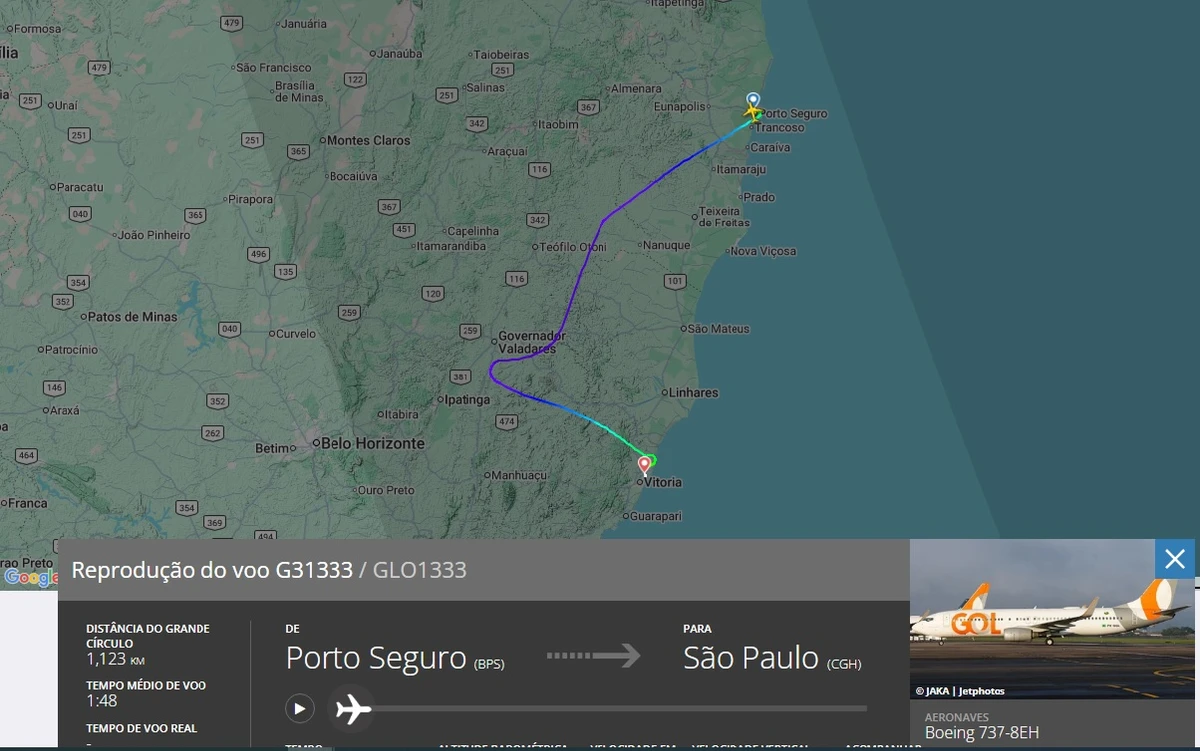 Aeronave desviou para o ES quando sobrevoava o Estado de Minas Gerais após um passageiro passar mal a bordo