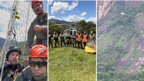Falha no equipamento levou esportista a acionar paraquedas reserva e cair na copa das árvores na Pedra da Arapoca,em Castelo; resgate foi feito pelo Notaer com cesto suspenso