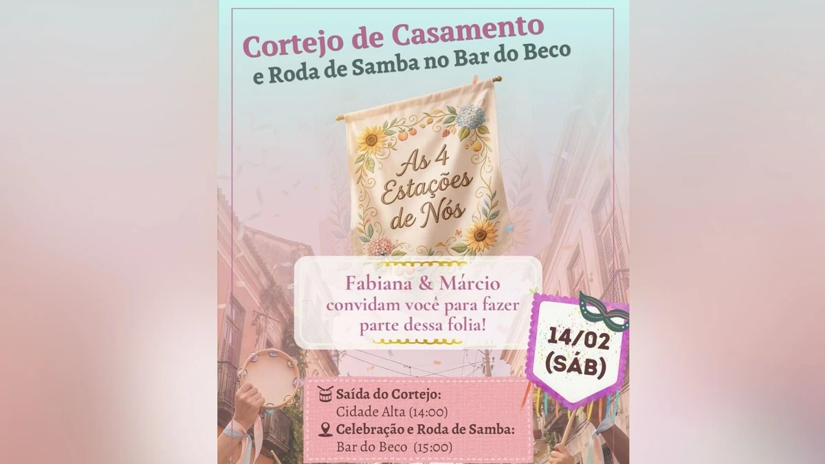 Casal marcou o casamento em formato de bloco de carnaval para este sábado no Centro de Vitória