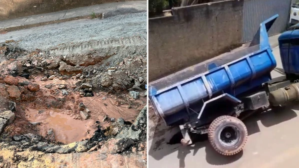 Segundo a prefeitura, falhas na vedação e na compactação do solo provocaram o afundamento da via no bairro Condados