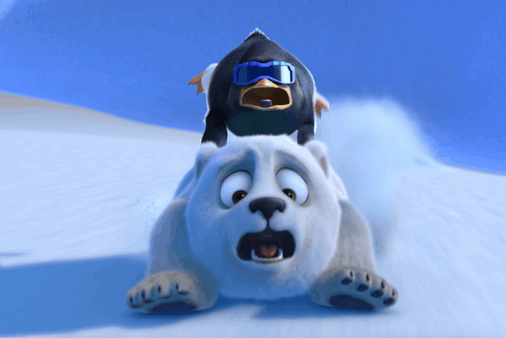 Na animação “Viagem Gelada: O Resgate Do Urso Polar”, animais precisam chegar seguros a seus habitats naturais (Imagem: Reprodução digital | PlayArte)