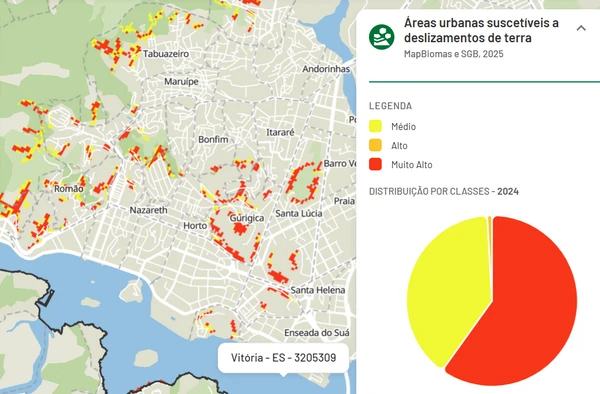 Mapa com áreas de risco em Vitória