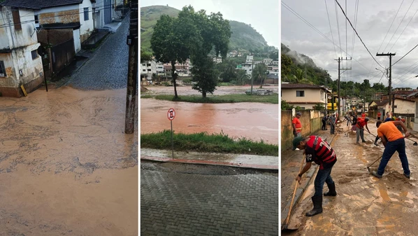 Apesar da intensidade, água escoou rapidamente e equipes da prefeitura já realizam a limpeza da lama acumulada nas vias