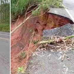Também em reflexo das chuvas, outro trecho da rodovia federal, já em Iúna, foi parcialmente interditado devido à queda de uma barreira