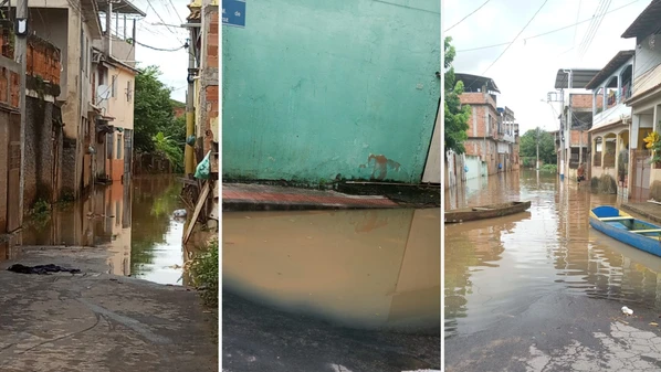 Chuva forte começou na madrugada desta sexta-feira (27), elevou o nível do rio e deixou uma pessoa desalojada e outra desabrigada; quatro vias seguem parcialmente alagadas