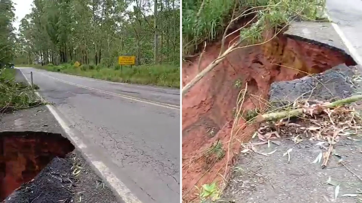 Asfalto cedeu na BR 262 em Brejetuba, no Caparaó do ES