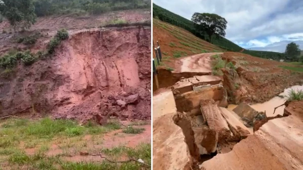 Ponte caiu na localidade de Santa Rosa e oito pessoas deixaram suas casas por precaução; município saiu do risco moderado neste sábado (28)