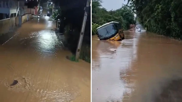 Condutor estava sozinho no veículo e não ficou ferido; choveu cerca de 90 milímetros em um período de quatro horas na cidade