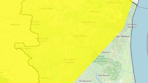 Avisos de perigo potencial valem para 26 municípios capixabas; há risco baixo de alagamentos, quedas de galhos e descargas elétricas ao longo da semana