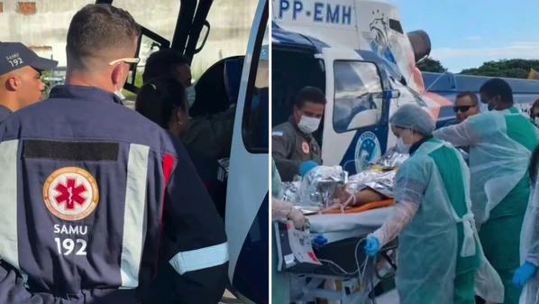 Vítima teve 38% do corpo atingido e foi transferida de helicóptero para hospital de referência na Serra