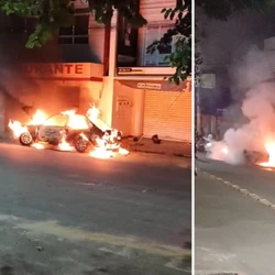 Após discussão, um motorista perseguiu o outro pela cidade; durante a abordagem policial, um veículo foi incendiado e o Corpo de Bombeiros foi acionado