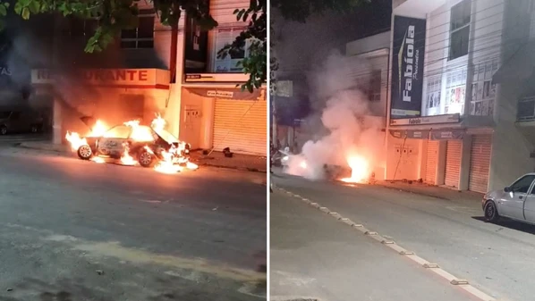 Após discussão, um motorista perseguiu o outro pela cidade; durante a abordagem policial, um veículo foi incendiado e o Corpo de Bombeiros foi acionado