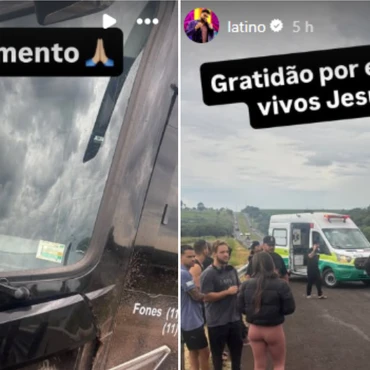 Imagem - Cantor Latino e equipe sofrem acidente de ônibus em rodovia no interior de SP