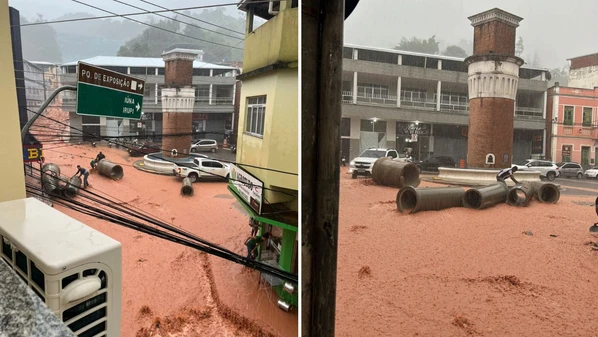 Centro da cidade foi afetado pelo transbordamento de um córrego, já o distrito Menino Jesus ficou alagado após a cheia do Rio Norte