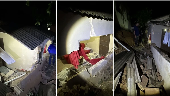 Parte do imóvel foi atingida na localidade de Morro da Formiga; Defesa Civil interditou a residência e família precisou deixar o local