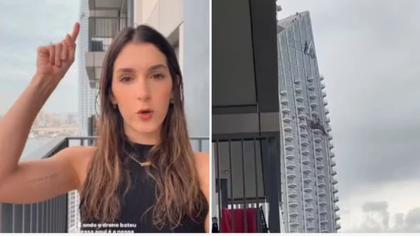 Jornalista Naiara Arpini gravou vídeo da varanda do apartamento e mostrou a proximidade com o edifício alvo do ataque iraniano. Autoridades dizem que não houve feridos; assista ao vídeo