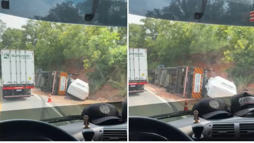 Caminhão-cegonha tombou às margens da BR 101 em Itapemirim, no Sul do ES
