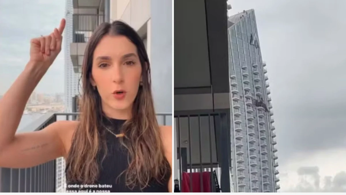Jornalista capixaba, Naiara Arpini, que mora em Dubai, mostrou da varanda prédio de luxo atingido por drone iraniano