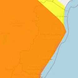 Os avisos — laranja e amarelo — são válidos para todo o sábado (14) e indicam possibilidade de acumulados de até 100 mm por dia