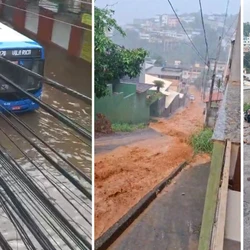 Diversos bairros foram atingidos após temporal que ocorreu na tarde deste sábado (14); uma loja foi danificada e uma escada caiu