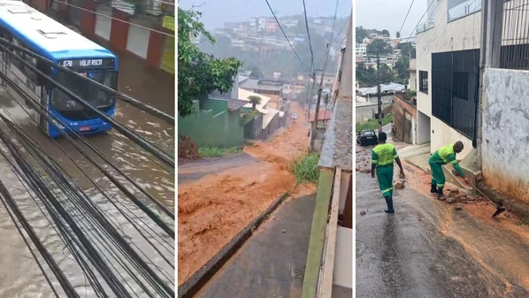 Diversos bairros foram atingidos após temporal na tarde deste sábado (14); uma loja foi danificada e uma escada caiu