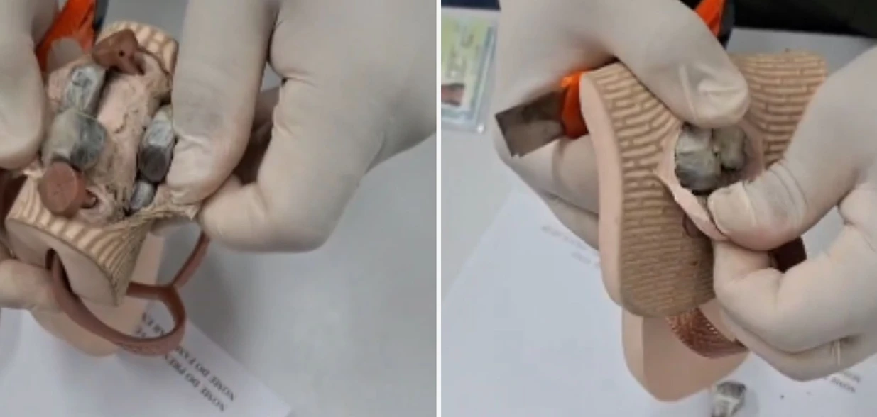 As drogas estavam dentro do par de calçado de uma visitante, identificada apenas pelas siglas M.A.C, que foi encaminhada à Delegacia Regional de Vila Velha