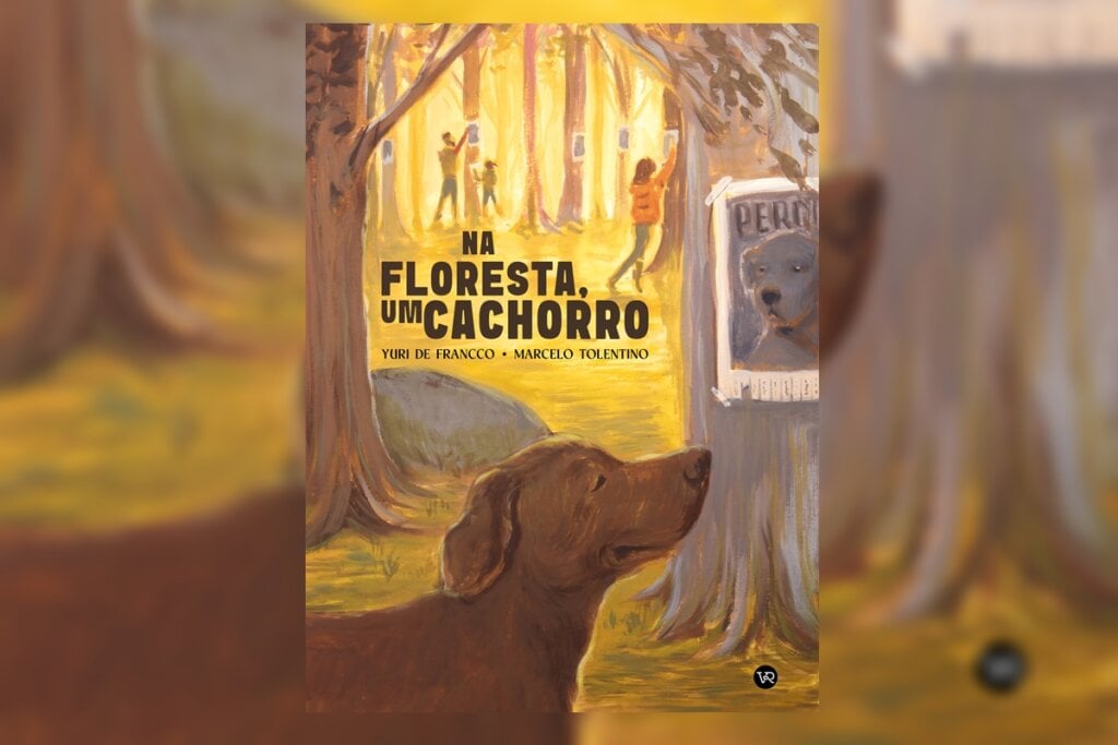 Em “Na floresta, um cachorro”, a curiosidade dos animais conduz uma história divertida repleta de pistas e surpresas (Imagem: Divulgação | VR Editora)