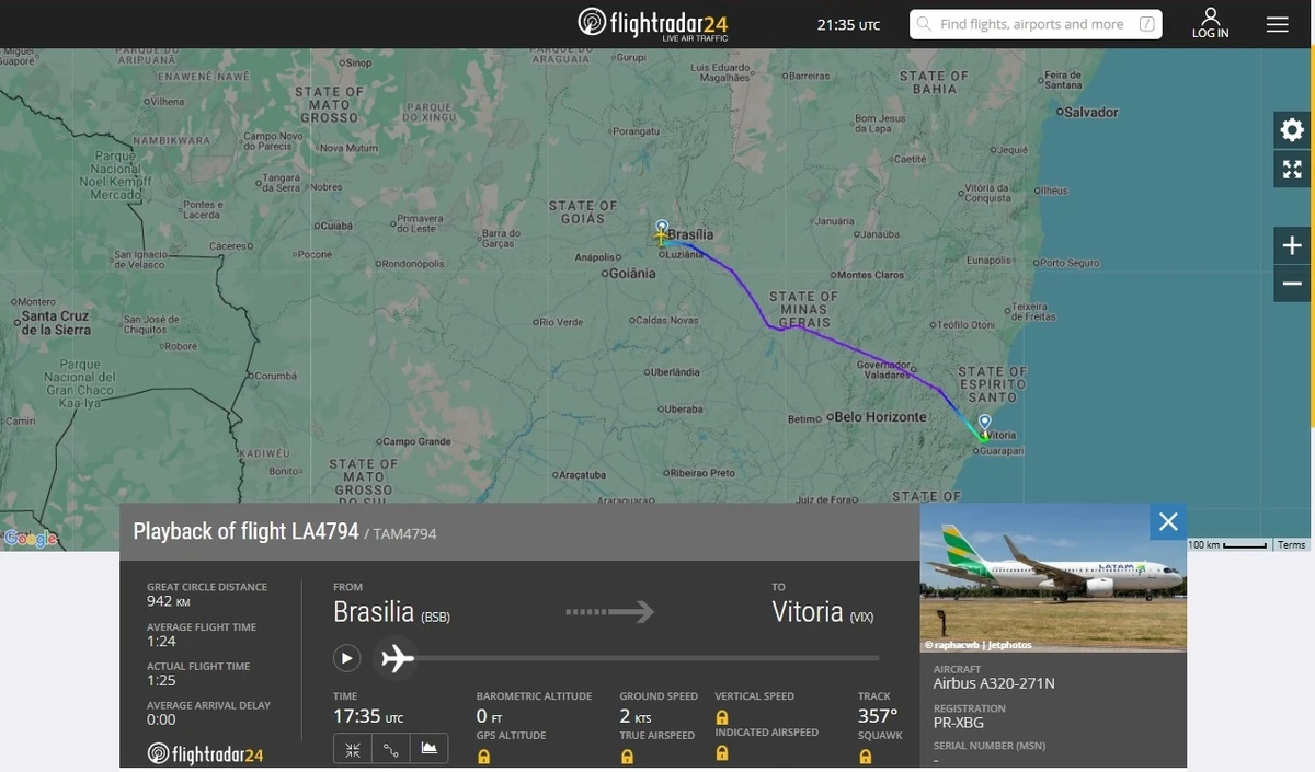 A aeronave decolou de Brasília e fez a aproximação para o pouso em Vitória passando próximo ao Morro do Moreno