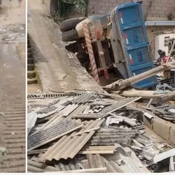 Motorista contou que acidente ocorreu enquanto ele descia uma rampa em marcha a ré; ninguém se feriu