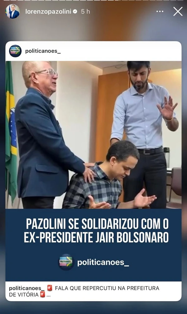 Lorenzo Pazolini em oração por Jair Bolsonaro