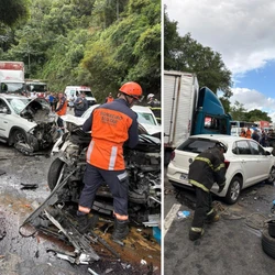 Colisão envolveu uma caminhonete Fiat Toro, um Volkswagen Polo e um caminhão e um carro na tarde desta quarta-feira (25)