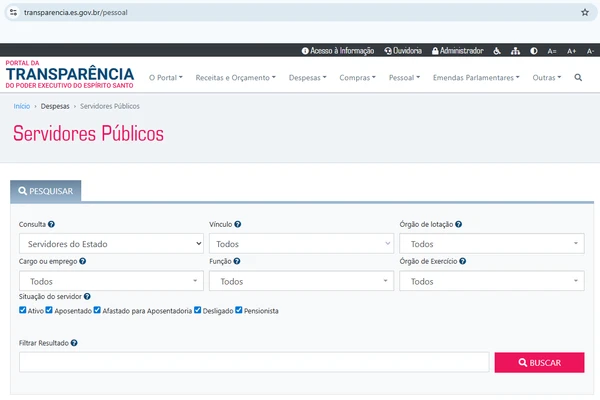Portal da Transparência traz dados de servidores, entre outras informações da gestão estadual