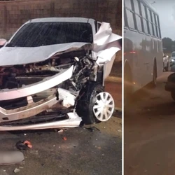 Um Nissan Versa e um Chevrolet Monza se envolveram na colisão registrada na tarde desta sexta (27)
