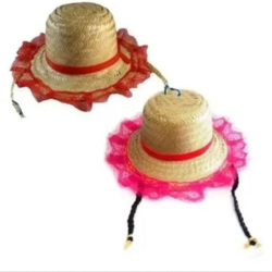 Chapéu de Palha com Trança e Renda 3 Cores Disponíveis Fita Decorativa Para Adulto