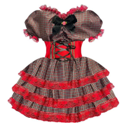 Vestido Feminino de Festa Junina Xadrez Com Espartilho Tamanhos do 32 a 50
